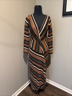 B44 Maeve Anthropologie Striped Long Sleeve Wrap Maxi Asymmetrical Dress